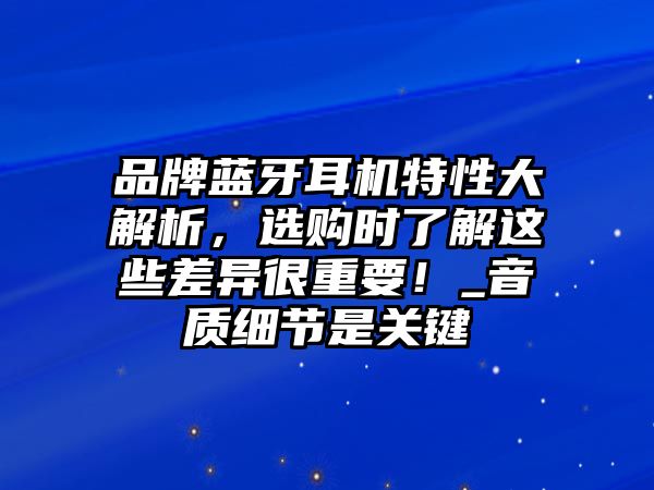 品牌藍牙耳機特性大解析，選購時了解這些差異很重要！_音質(zhì)細節(jié)是關(guān)鍵